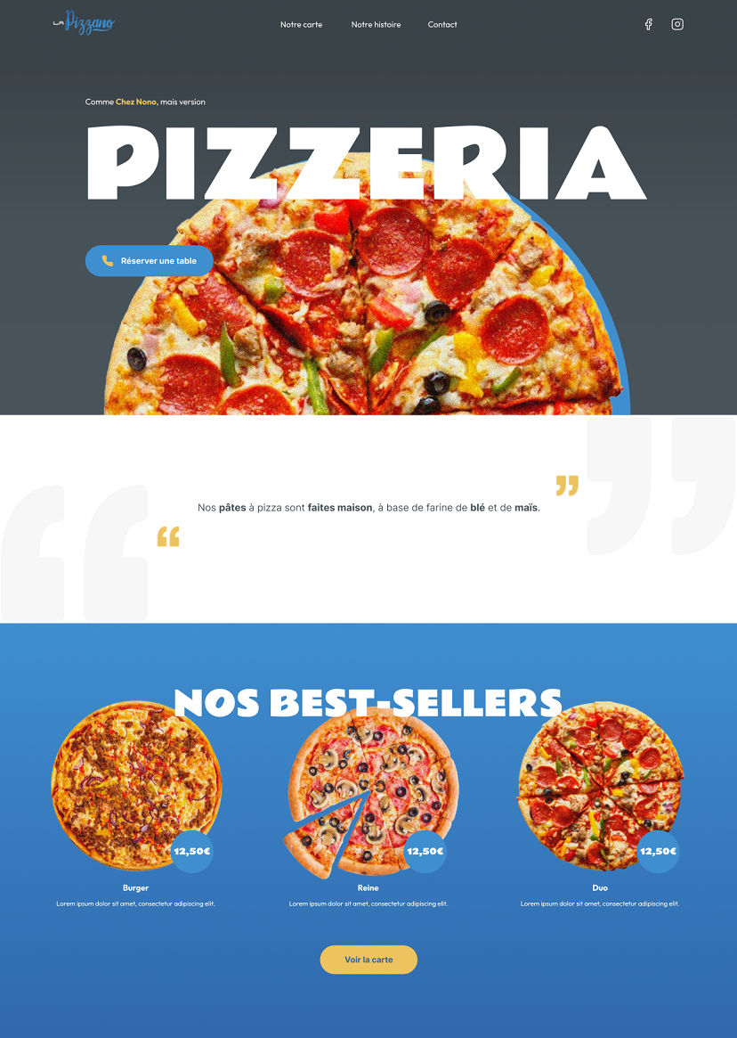Réalisation du site de la pizzano.fr